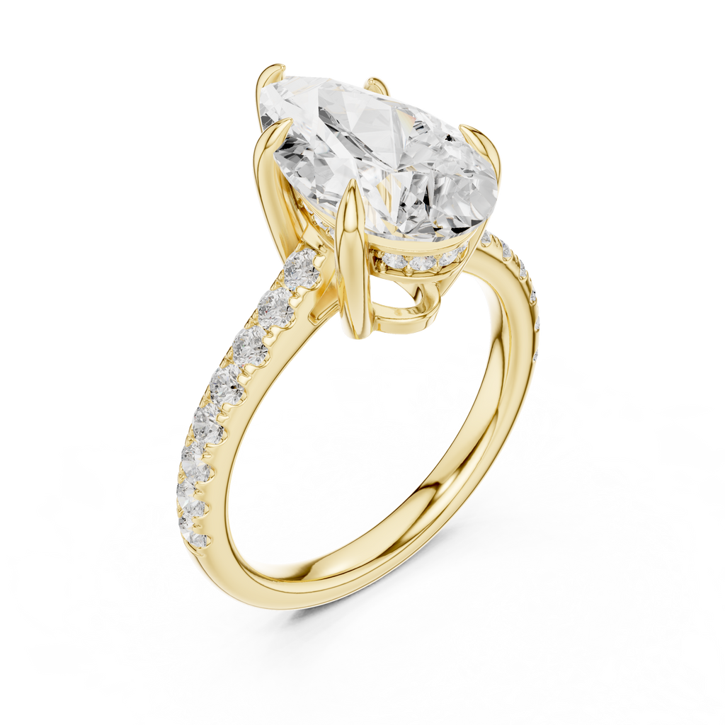 3.87 CT Pear Diamond Cathedral Engagement Ring with Pavé Diamond Band