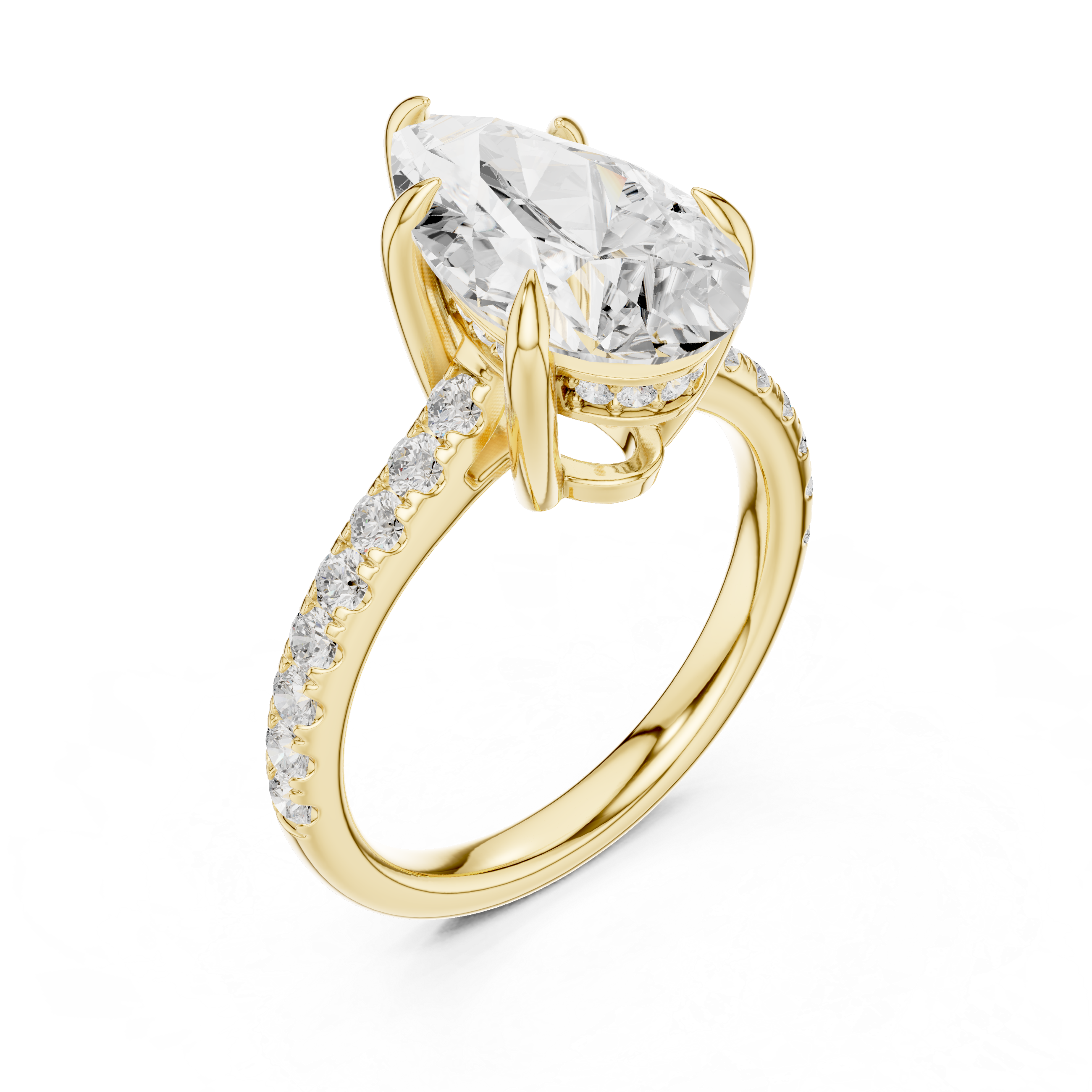 3.87 CT Pear Diamond Cathedral Engagement Ring with Pavé Diamond Band