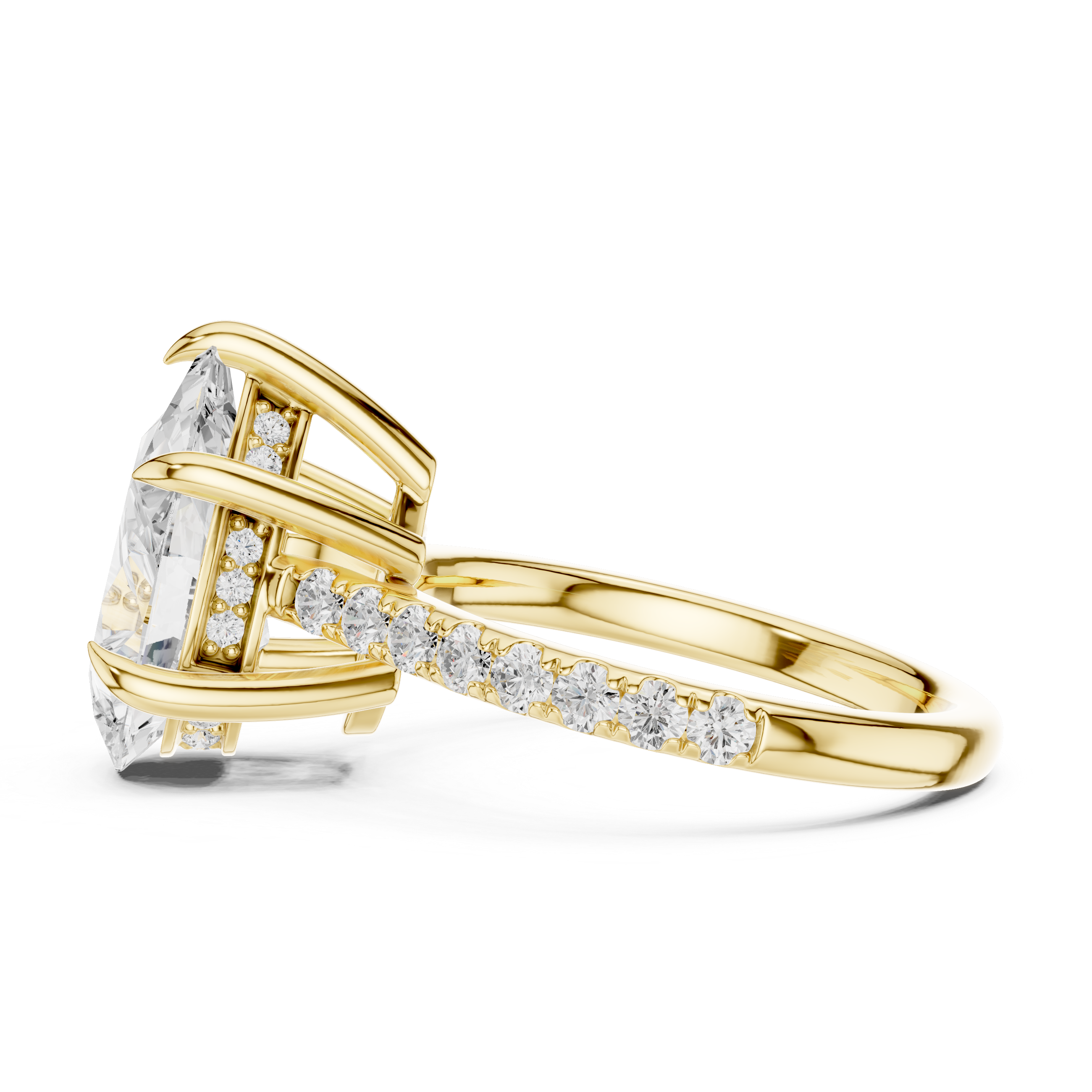 3.87 CT Pear Diamond Cathedral Engagement Ring with Pavé Diamond Band