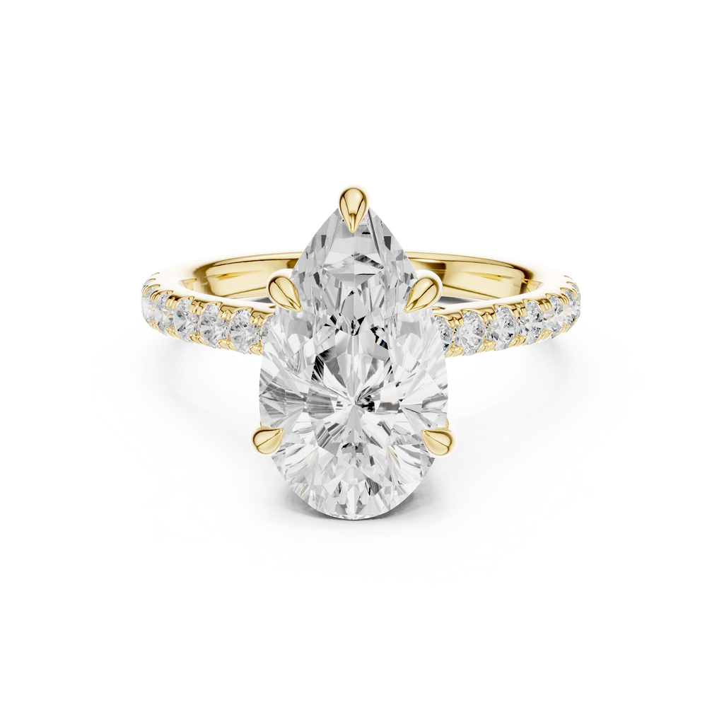 3.87 CT Pear Diamond Cathedral Engagement Ring with Pavé Diamond Band