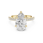 3.87 CT Pear Diamond Cathedral Engagement Ring with Pavé Diamond Band