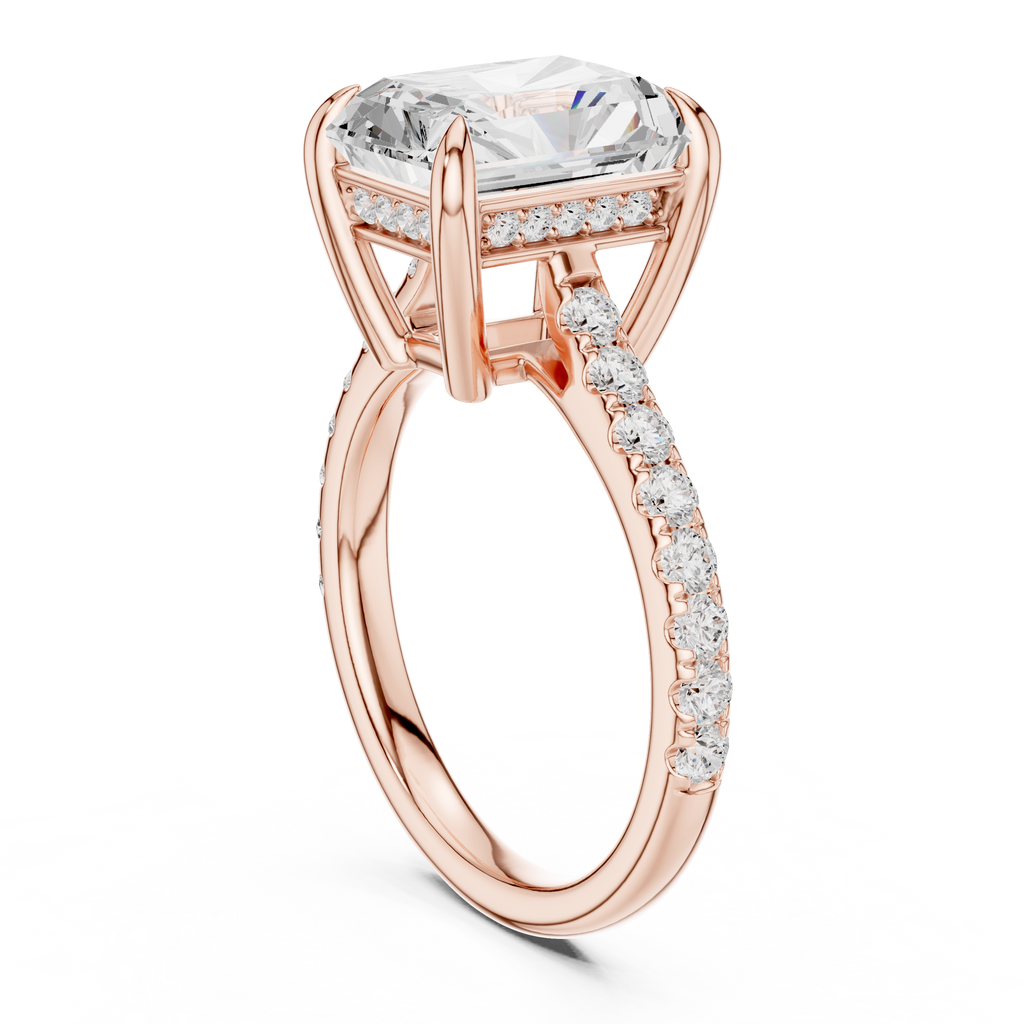 5.19 CT Radiant Cut Diamond Cathedral Engagement Ring with Pavé Diamond Band