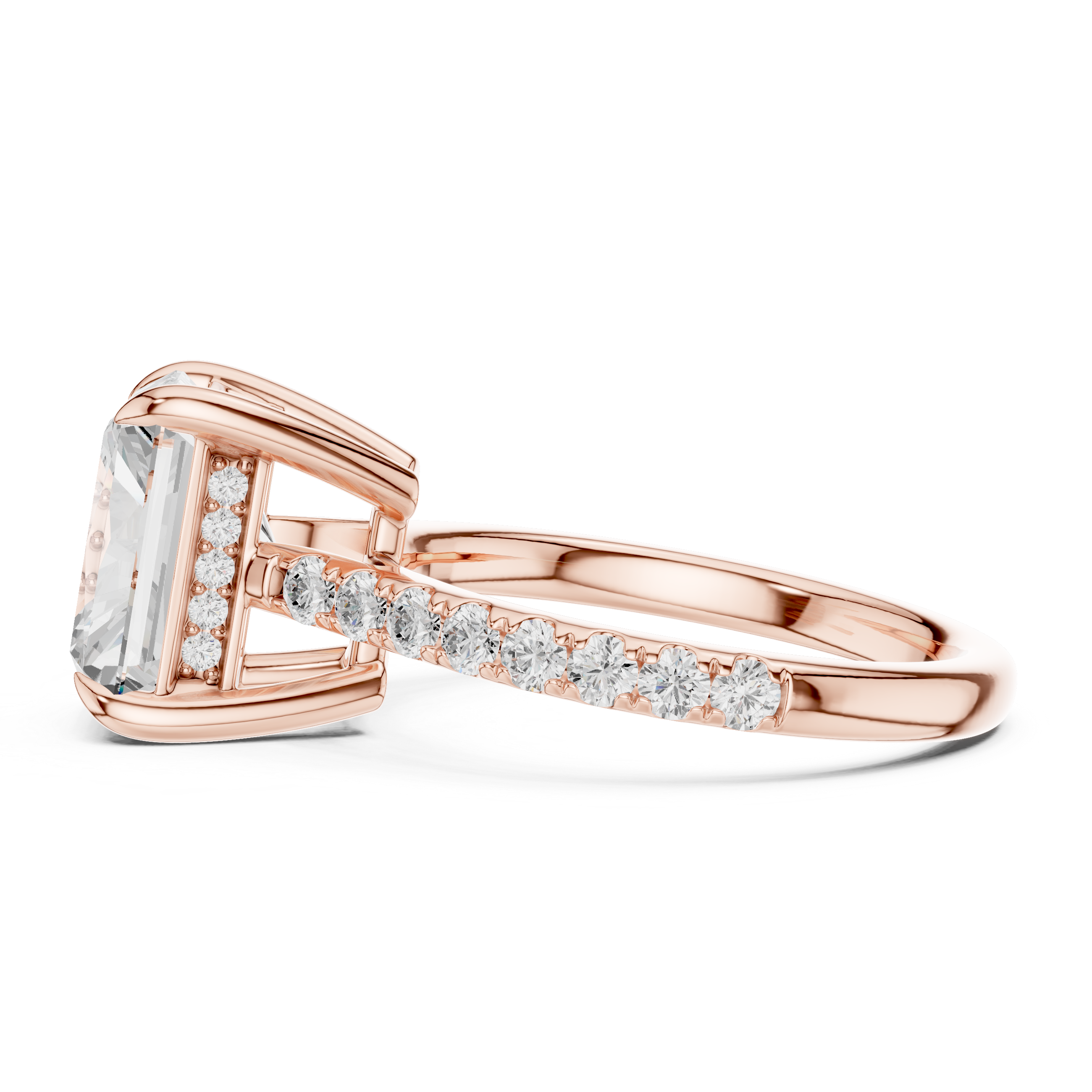 5.19 CT Radiant Cut Diamond Cathedral Engagement Ring with Pavé Diamond Band