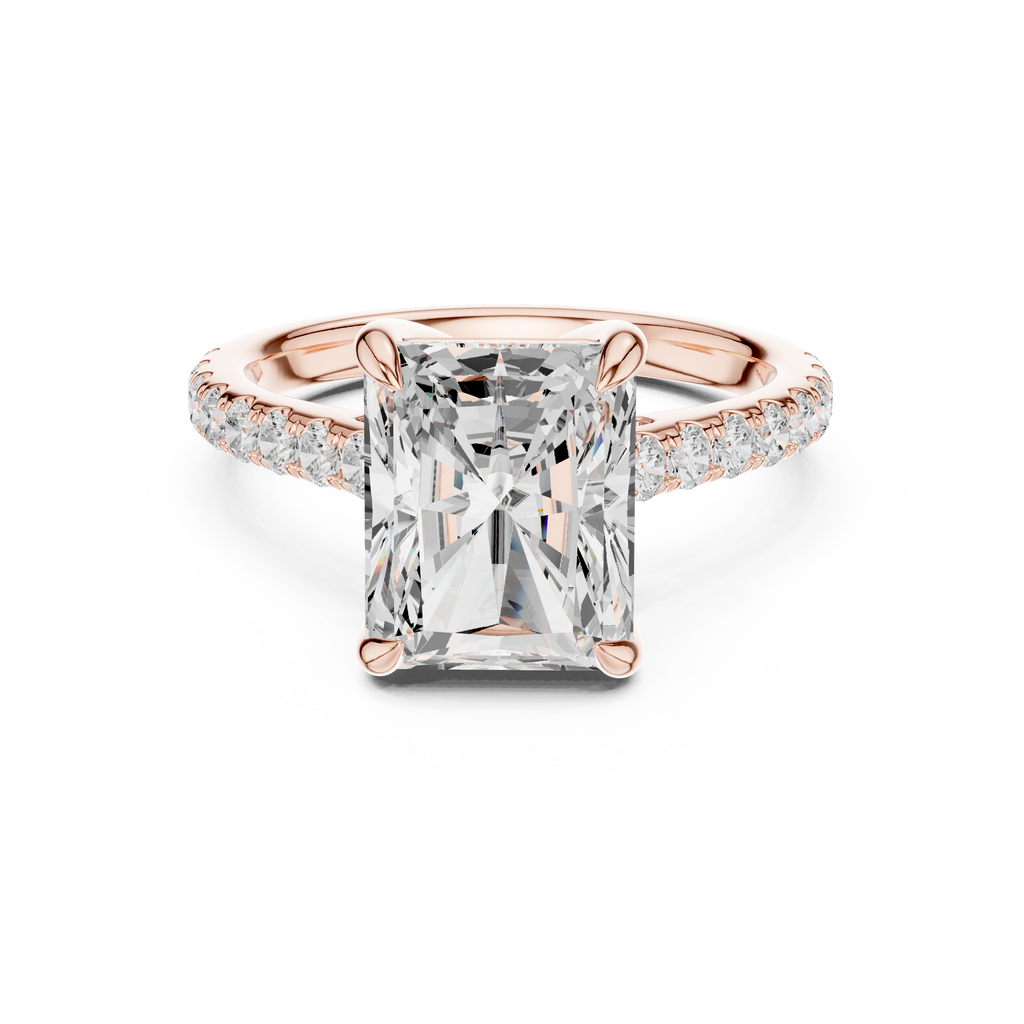 5.19 CT Radiant Cut Diamond Cathedral Engagement Ring with Pavé Diamond Band
