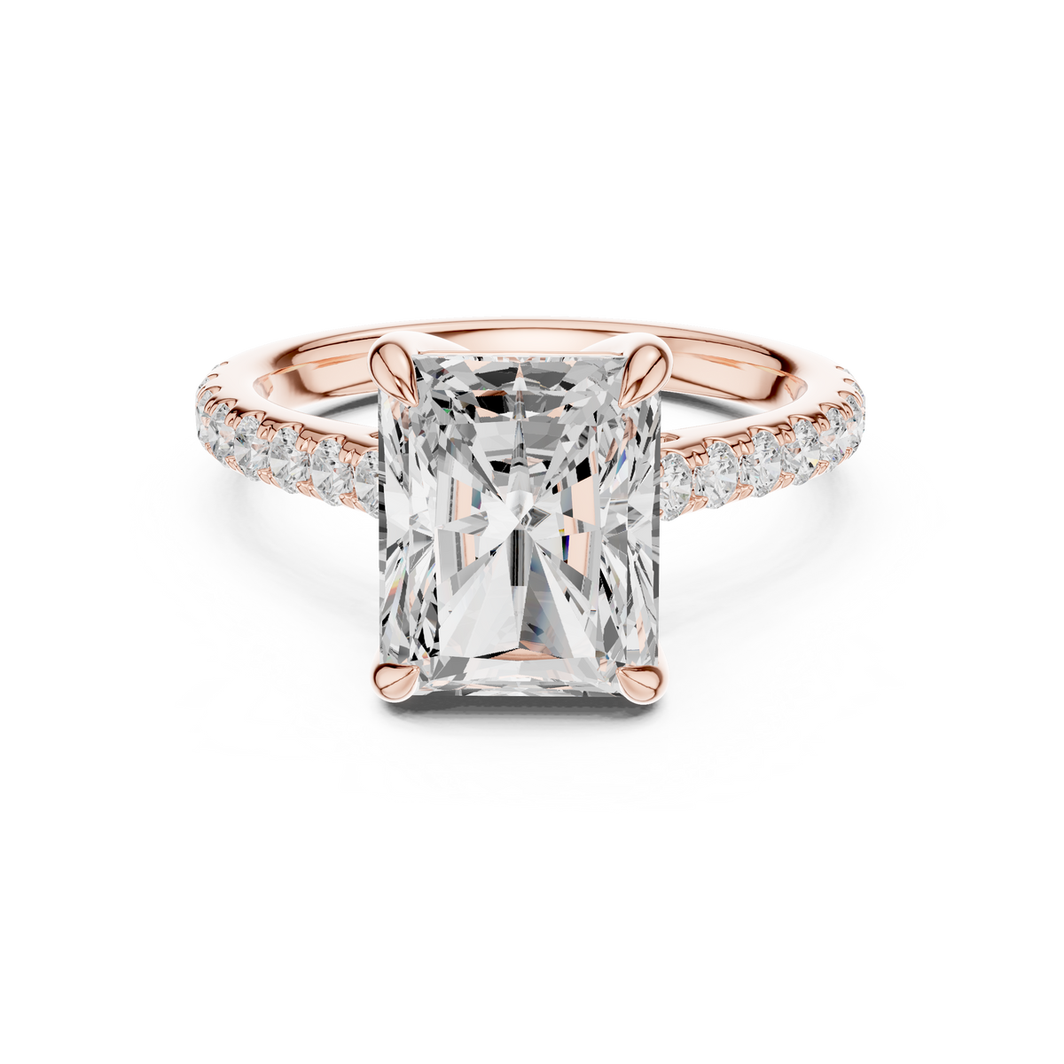 Radiant Cut Diamond Cathedral Engagement Ring with Pavé Diamond Band – view 5 of 12, lab grown diamond band | Jewelix Atelier