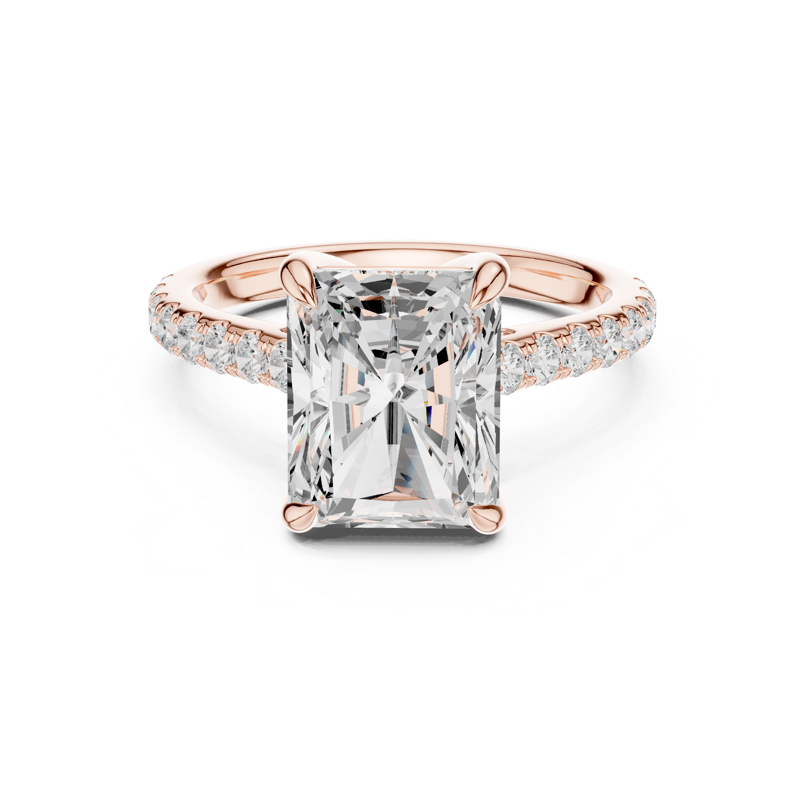 5.19 CT Radiant Cut Diamond Cathedral Engagement Ring with Pavé Diamond Band