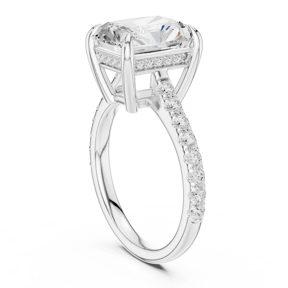 5.19 CT Radiant Cut Diamond Cathedral Engagement Ring with Pavé Diamond Band