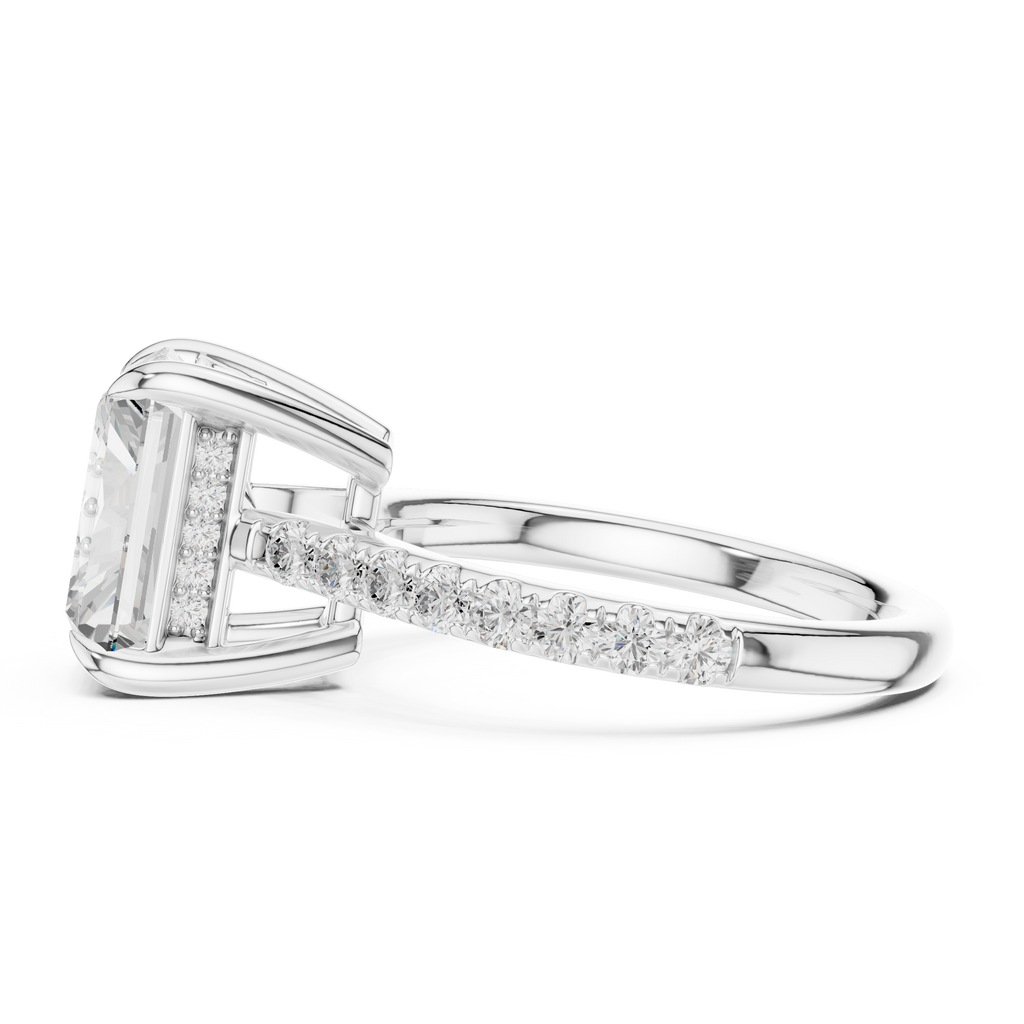 5.19 CT Radiant Cut Diamond Cathedral Engagement Ring with Pavé Diamond Band