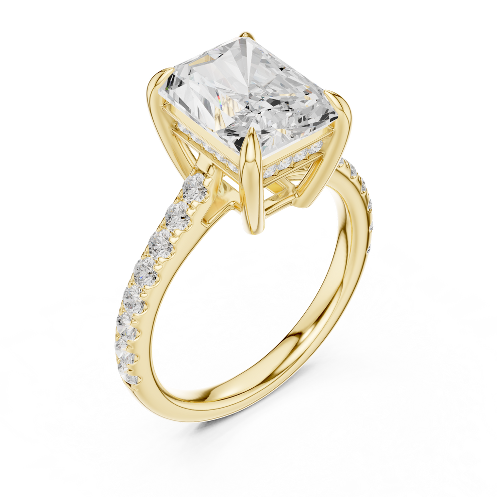 5.19 CT Radiant Cut Diamond Cathedral Engagement Ring with Pavé Diamond Band