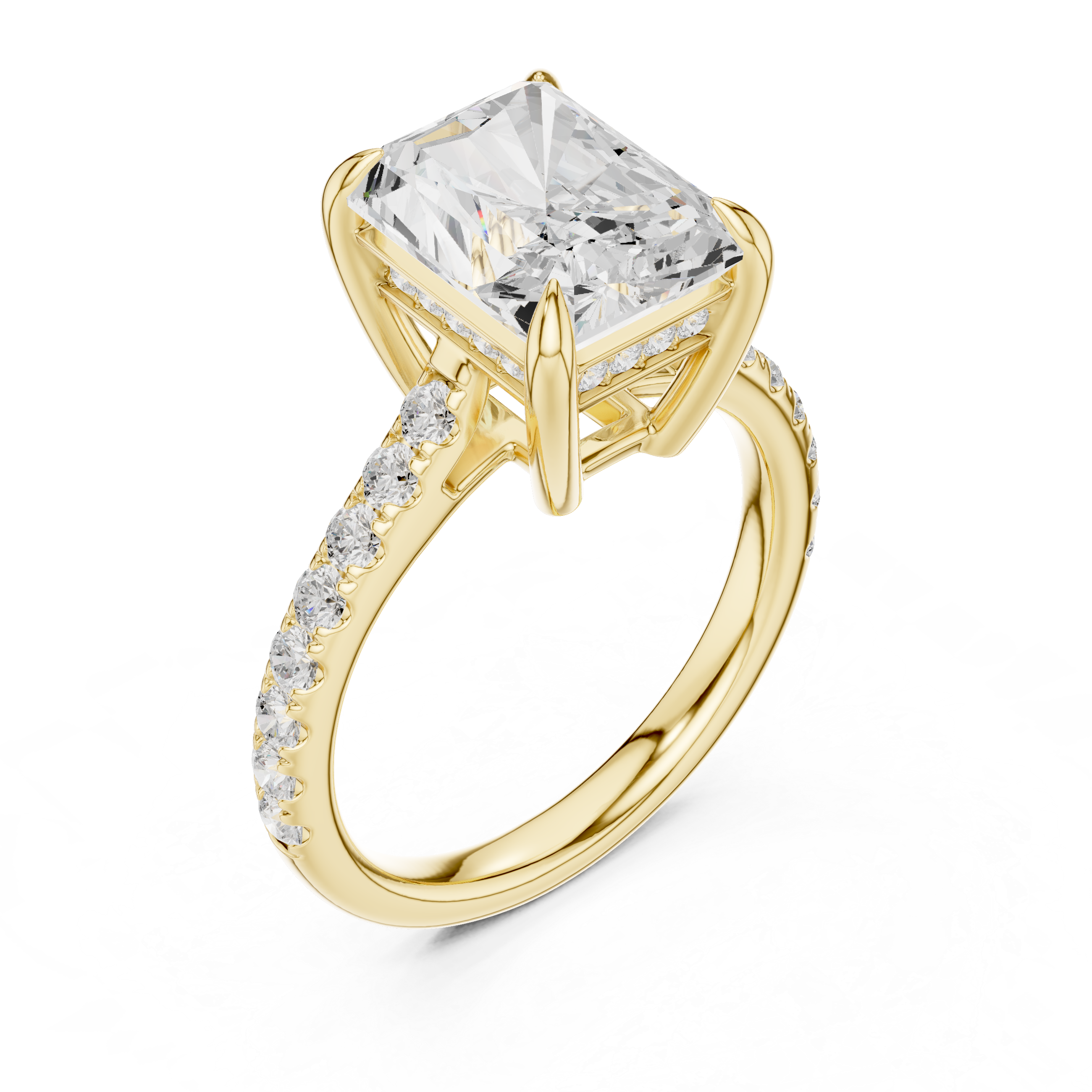 5.19 CT Radiant Cut Diamond Cathedral Engagement Ring with Pavé Diamond Band