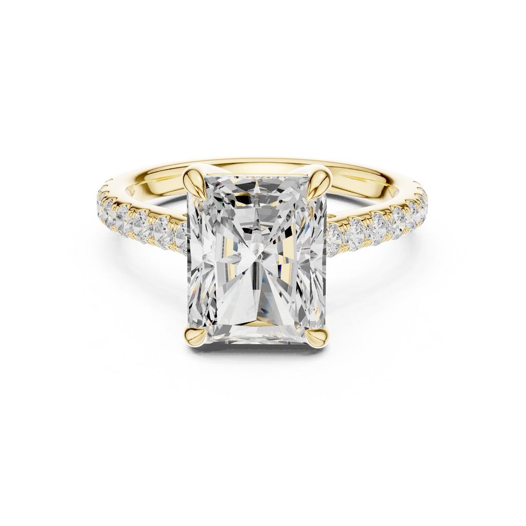 5.19 CT Radiant Cut Diamond Cathedral Engagement Ring with Pavé Diamond Band