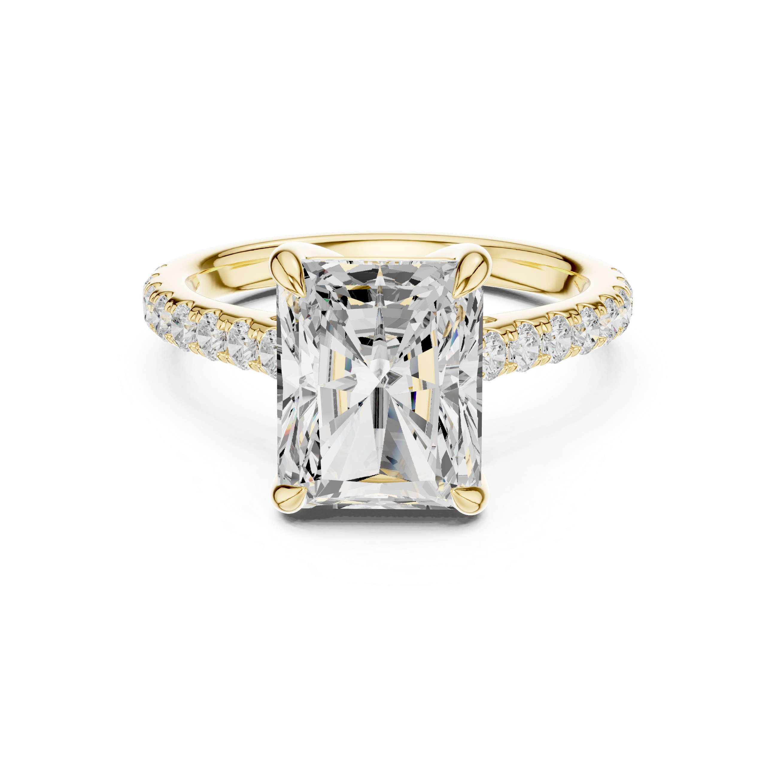 5.19 CT Radiant Cut Diamond Cathedral Engagement Ring with Pavé Diamond Band