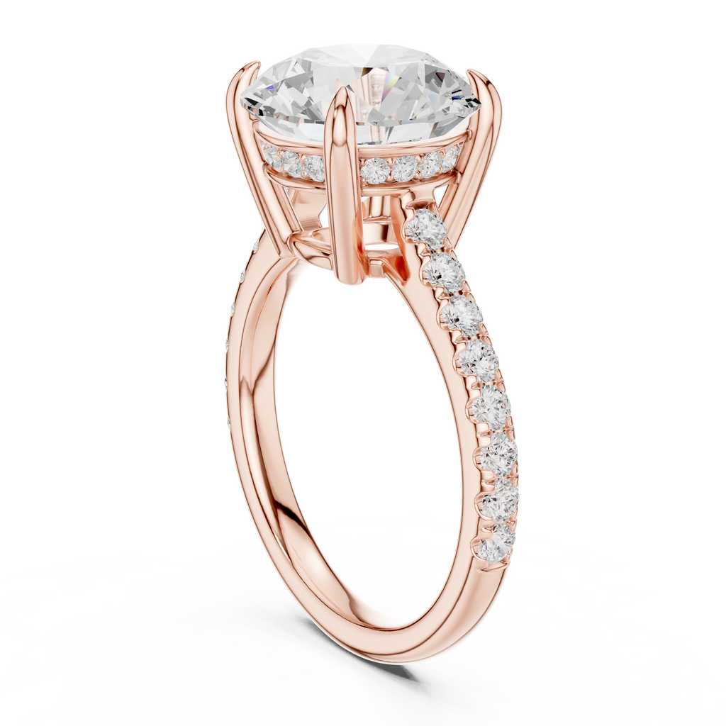 4.58 CT Round Brilliant Diamond Cathedral Engagement Ring with Pavé Diamond Band
