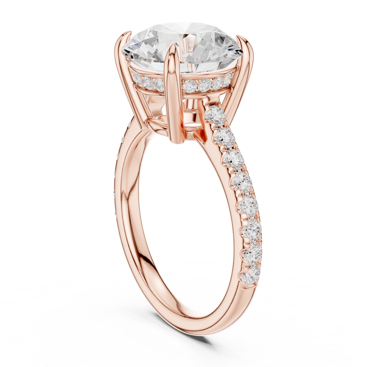 Round Brilliant Diamond Cathedral Engagement Ring with Pavé – view 6 of 12, lab grown diamond band | Jewelix Atelier
