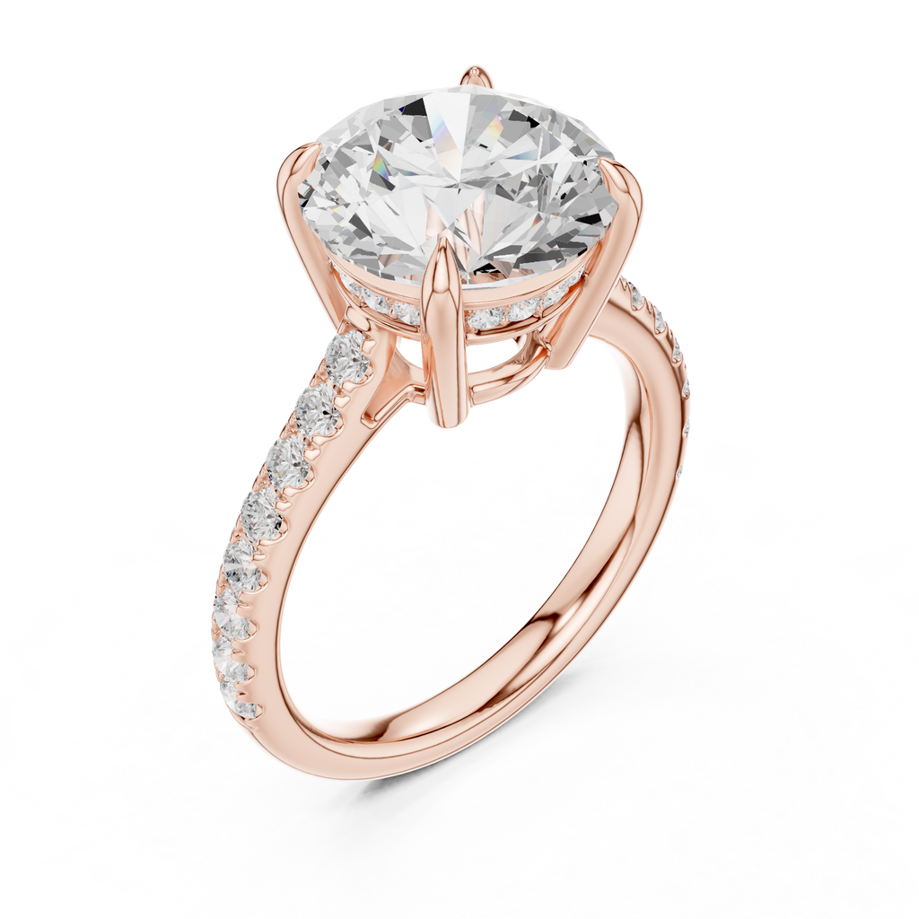 4.58 CT Round Brilliant Diamond Cathedral Engagement Ring with Pavé Diamond Band