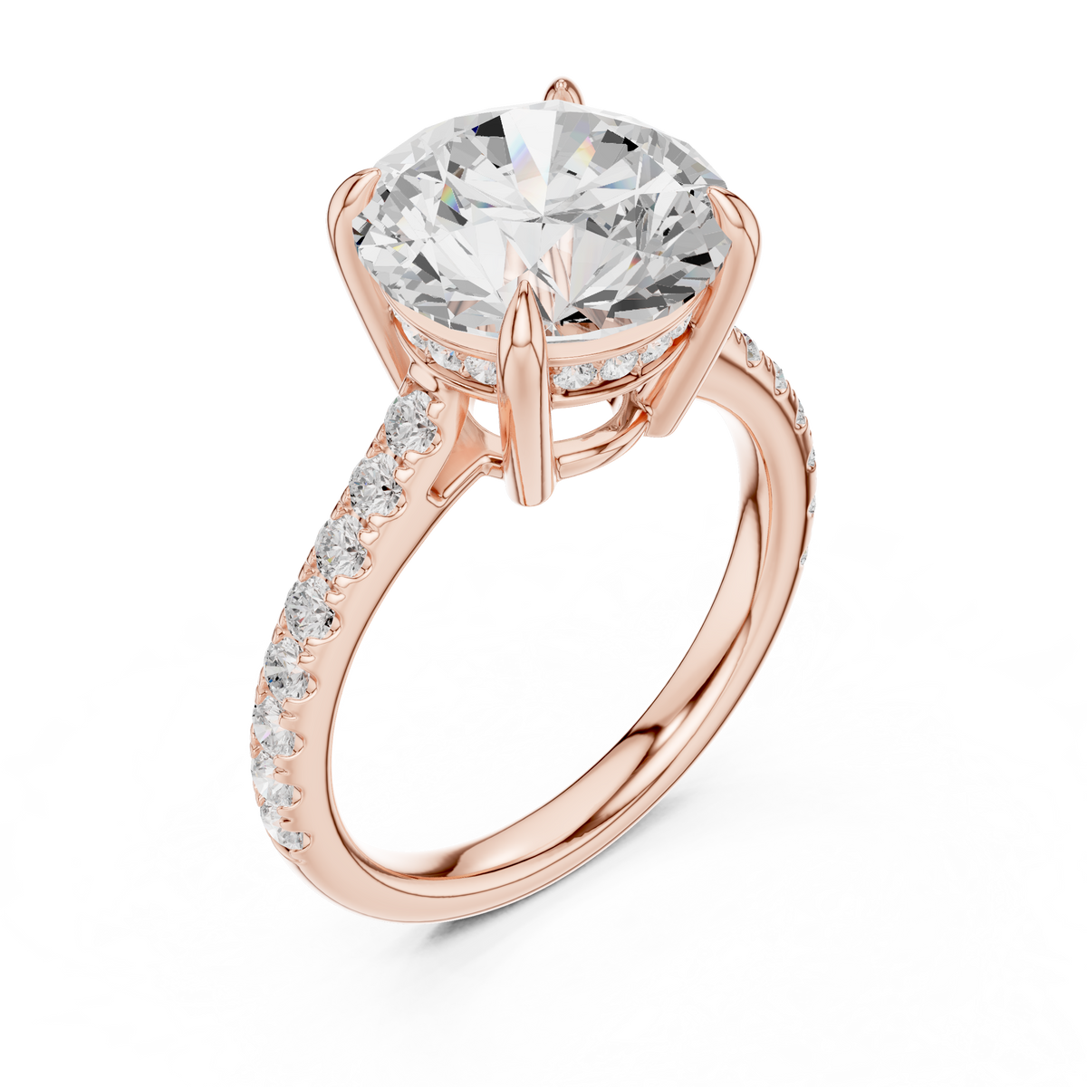 Round Brilliant Diamond Cathedral Engagement Ring with Pavé – view 7 of 12, lab grown diamond band | Jewelix Atelier