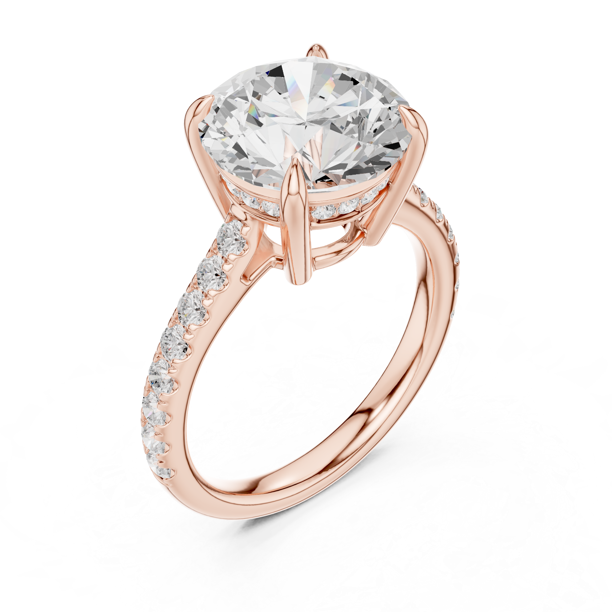 4.58 CT Round Brilliant Diamond Cathedral Engagement Ring with Pavé Diamond Band