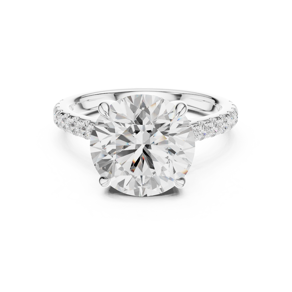 4.58 CT Round Brilliant Diamond Cathedral Engagement Ring with Pavé Diamond Band