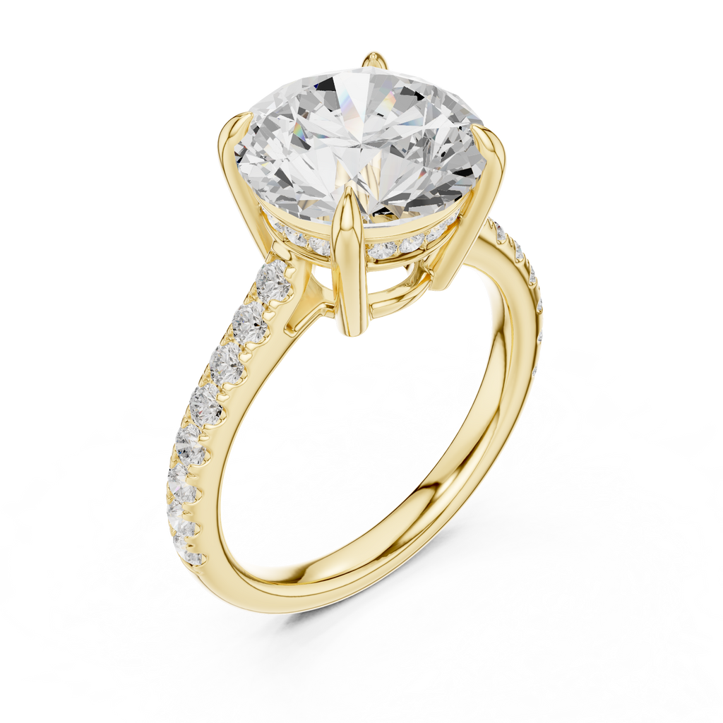 4.58 CT Round Brilliant Diamond Cathedral Engagement Ring with Pavé Diamond Band