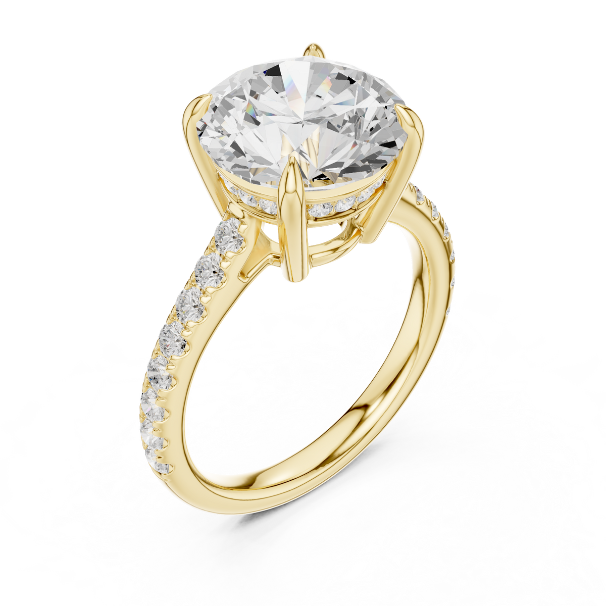 Round Brilliant Diamond Cathedral Engagement Ring with Pavé – view 11 of 12, lab grown diamond band | Jewelix Atelier