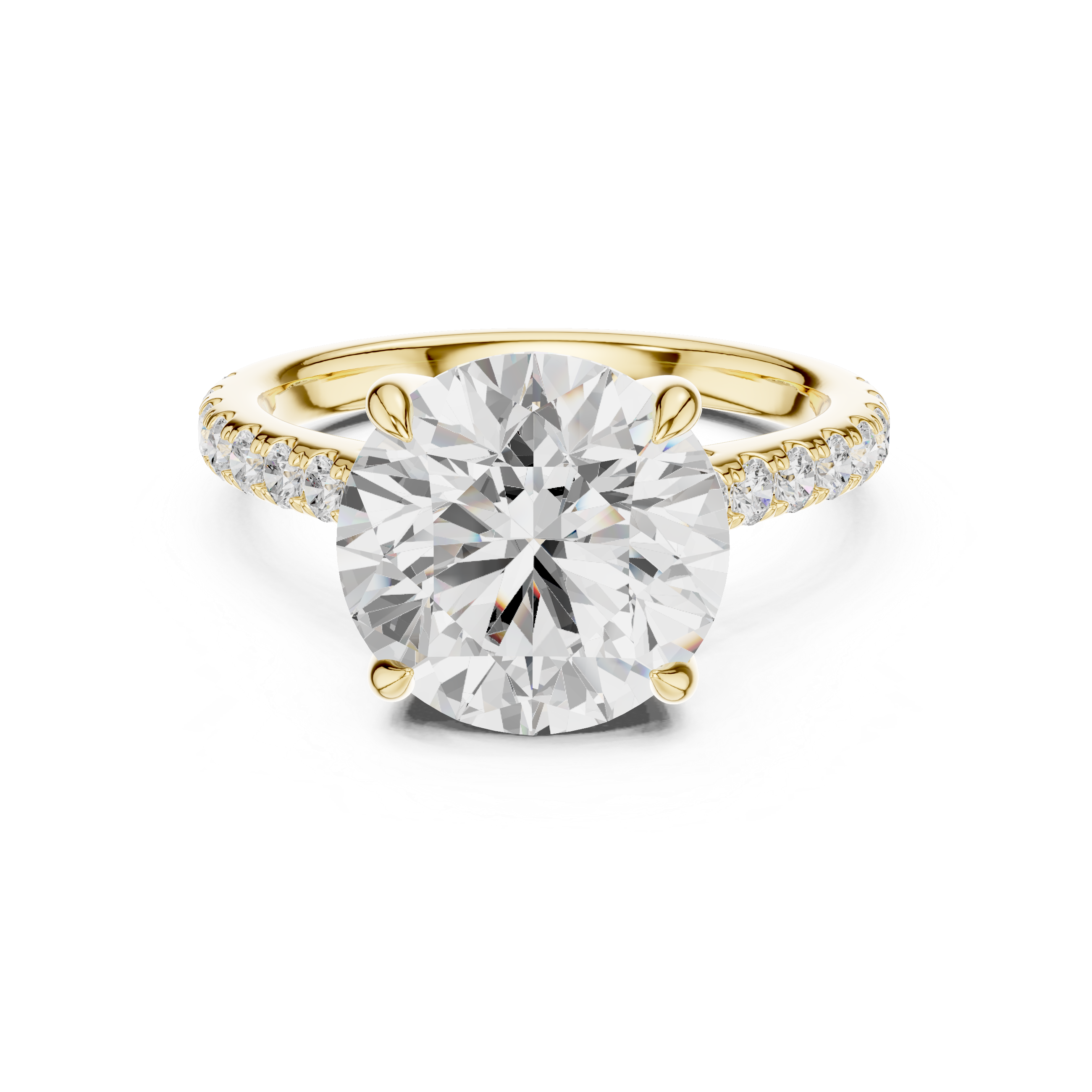 4.58 CT Round Brilliant Diamond Cathedral Engagement Ring with Pavé Diamond Band