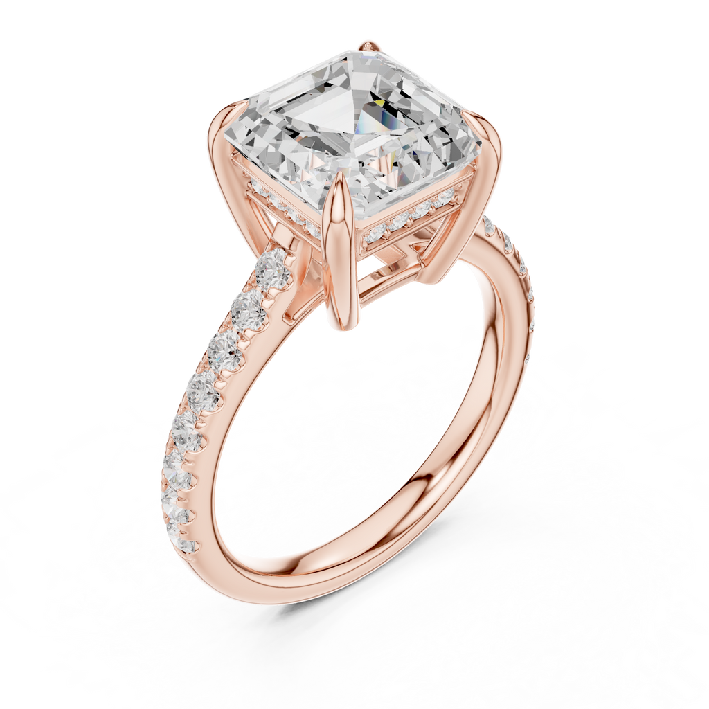 4.36 CT Emerald Cut Diamond Cathedral Engagement Ring with Pavé Diamond Band