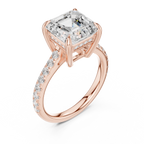 4.36 CT Emerald Cut Diamond Cathedral Engagement Ring with Pavé Diamond Band