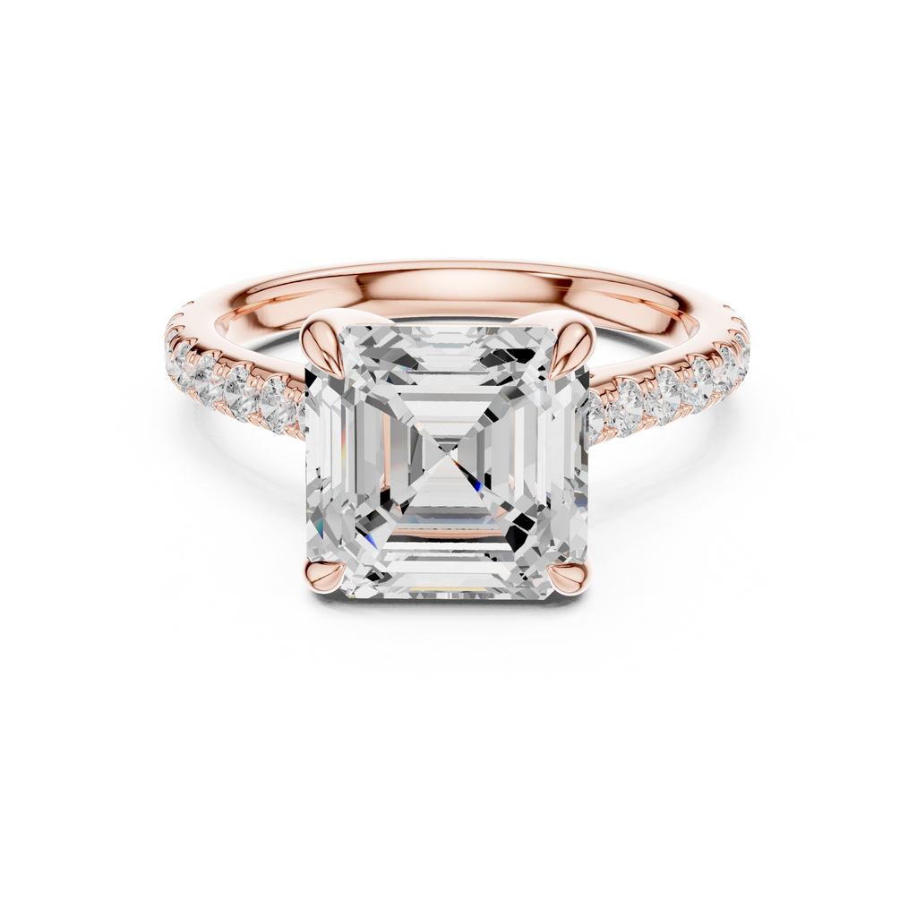 4.36 CT Emerald Cut Diamond Cathedral Engagement Ring with Pavé Diamond Band