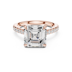 4.36 CT Emerald Cut Diamond Cathedral Engagement Ring with Pavé Diamond Band