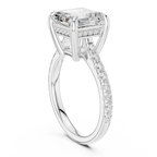 4.36 CT Emerald Cut Diamond Cathedral Engagement Ring with Pavé Diamond Band