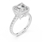 4.36 CT Emerald Cut Diamond Cathedral Engagement Ring with Pavé Diamond Band