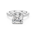 4.36 CT Emerald Cut Diamond Cathedral Engagement Ring with Pavé Diamond Band