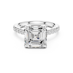 4.36 CT Emerald Cut Diamond Cathedral Engagement Ring with Pavé Diamond Band