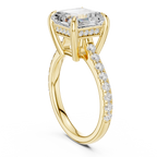 4.36 CT Emerald Cut Diamond Cathedral Engagement Ring with Pavé Diamond Band