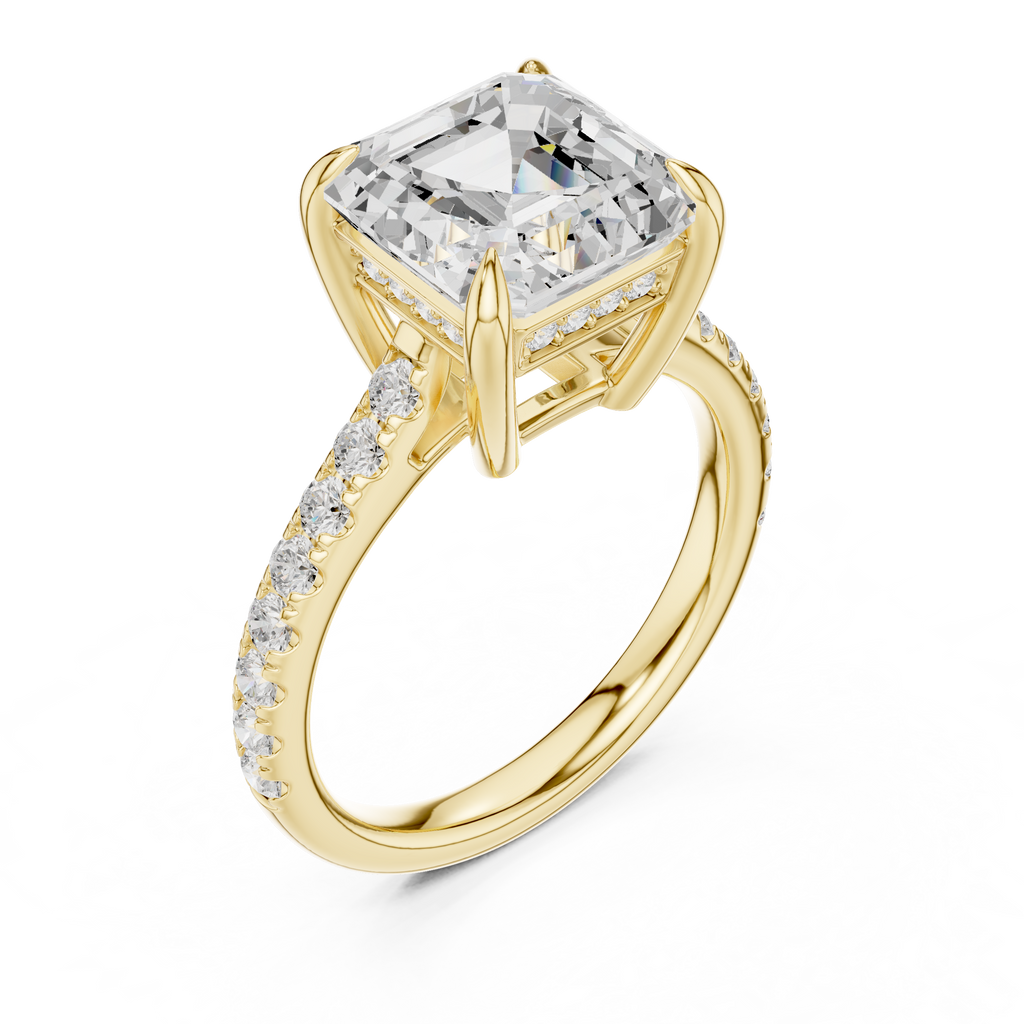 4.36 CT Emerald Cut Diamond Cathedral Engagement Ring with Pavé Diamond Band