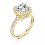 4.36 CT Emerald Cut Diamond Cathedral Engagement Ring with Pavé Diamond Band
