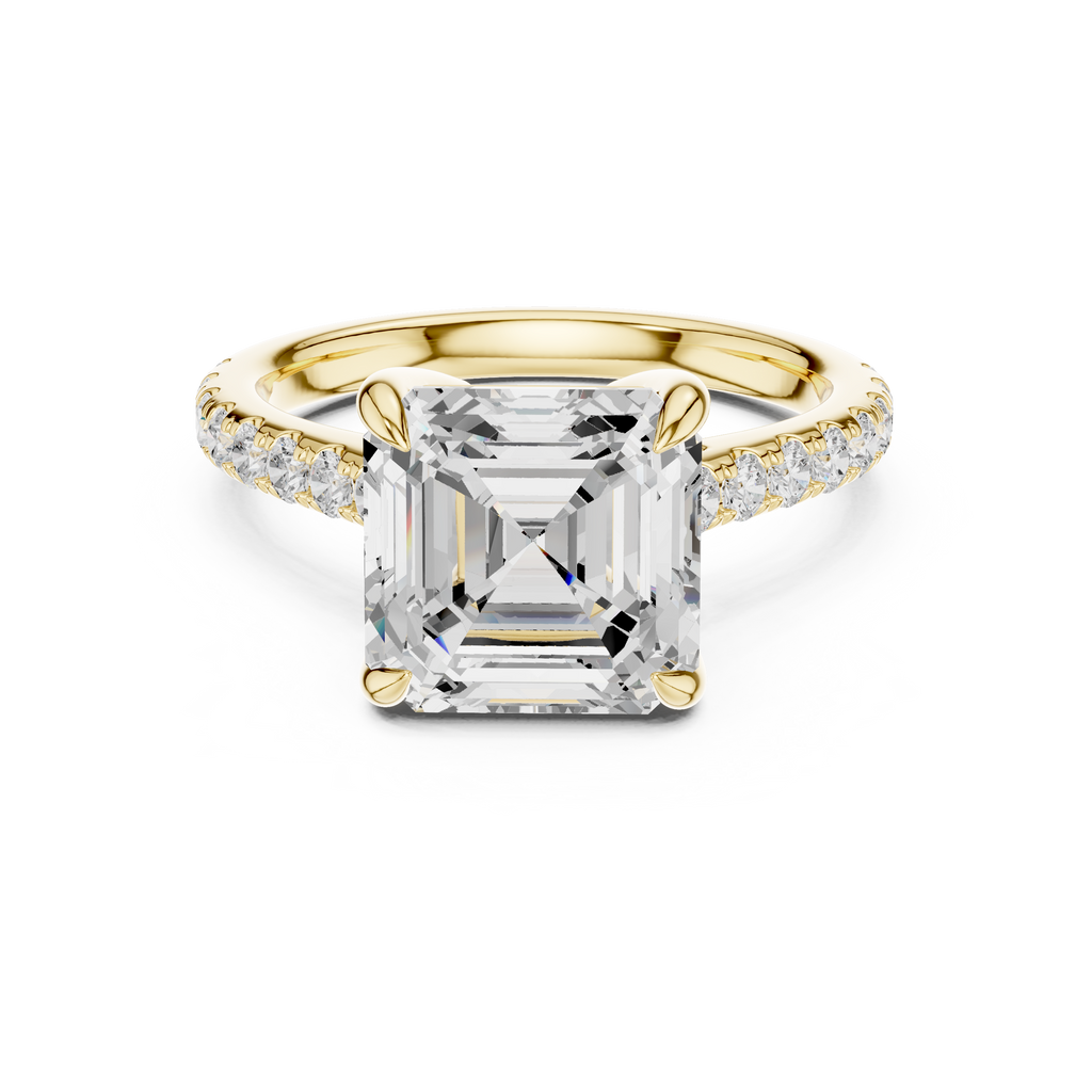 4.36 CT Emerald Cut Diamond Cathedral Engagement Ring with Pavé Diamond Band