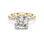 4.36 CT Emerald Cut Diamond Cathedral Engagement Ring with Pavé Diamond Band