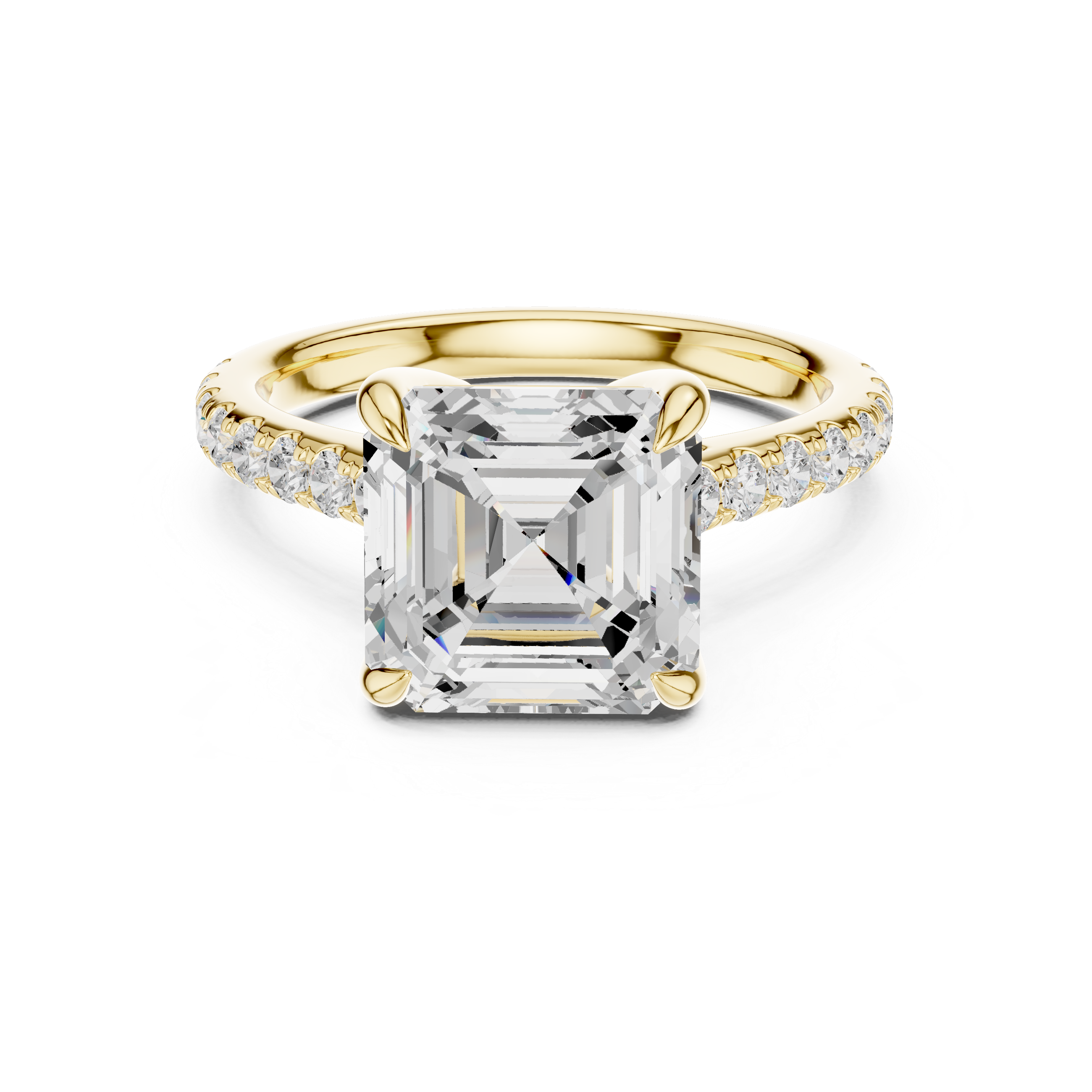 4.36 CT Emerald Cut Diamond Cathedral Engagement Ring with Pavé Diamond Band