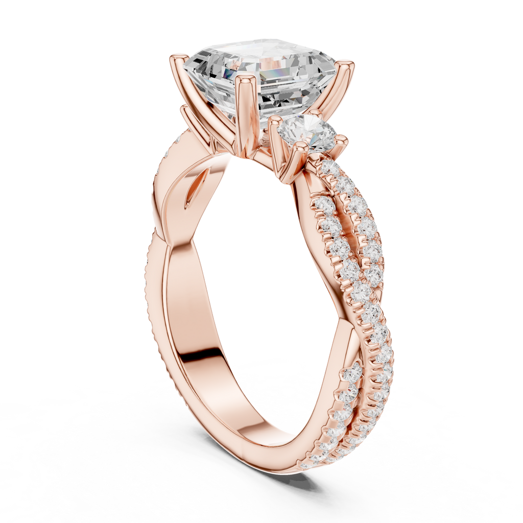 2.56 CT Emerald Cut Diamond Twisted Pavé Engagement Ring