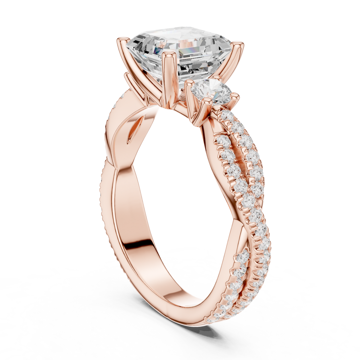 2.56 ct Emerald Cut Diamond Twisted Pavé Engagement Ring – view 6 of 12, lab grown diamond ring | Jewelix Atelier