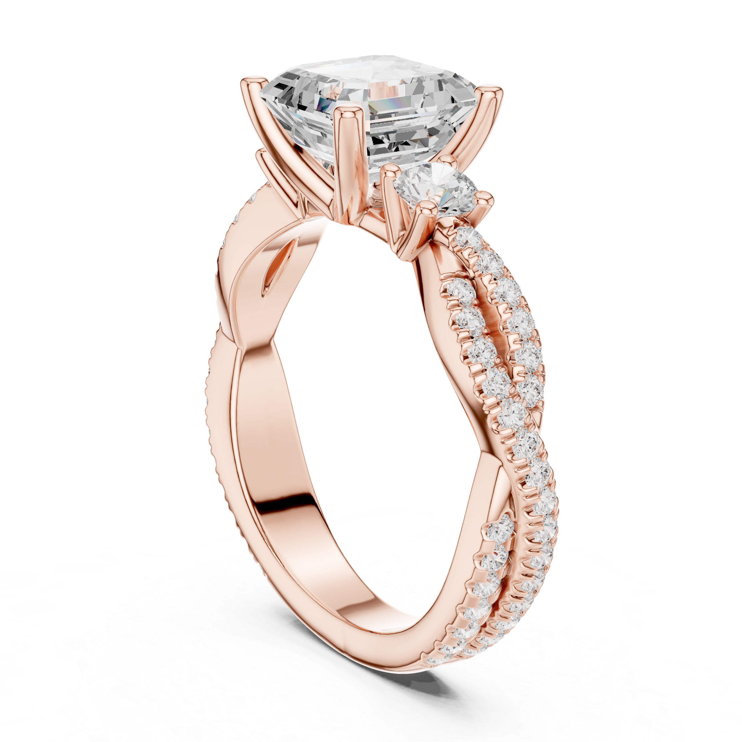 2.56 CT Emerald Cut Diamond Twisted Pavé Engagement Ring