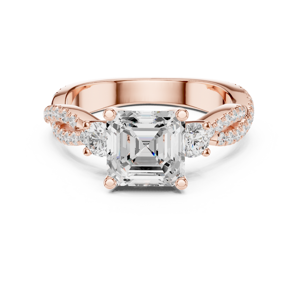 2.56 CT Emerald Cut Diamond Twisted Pavé Engagement Ring