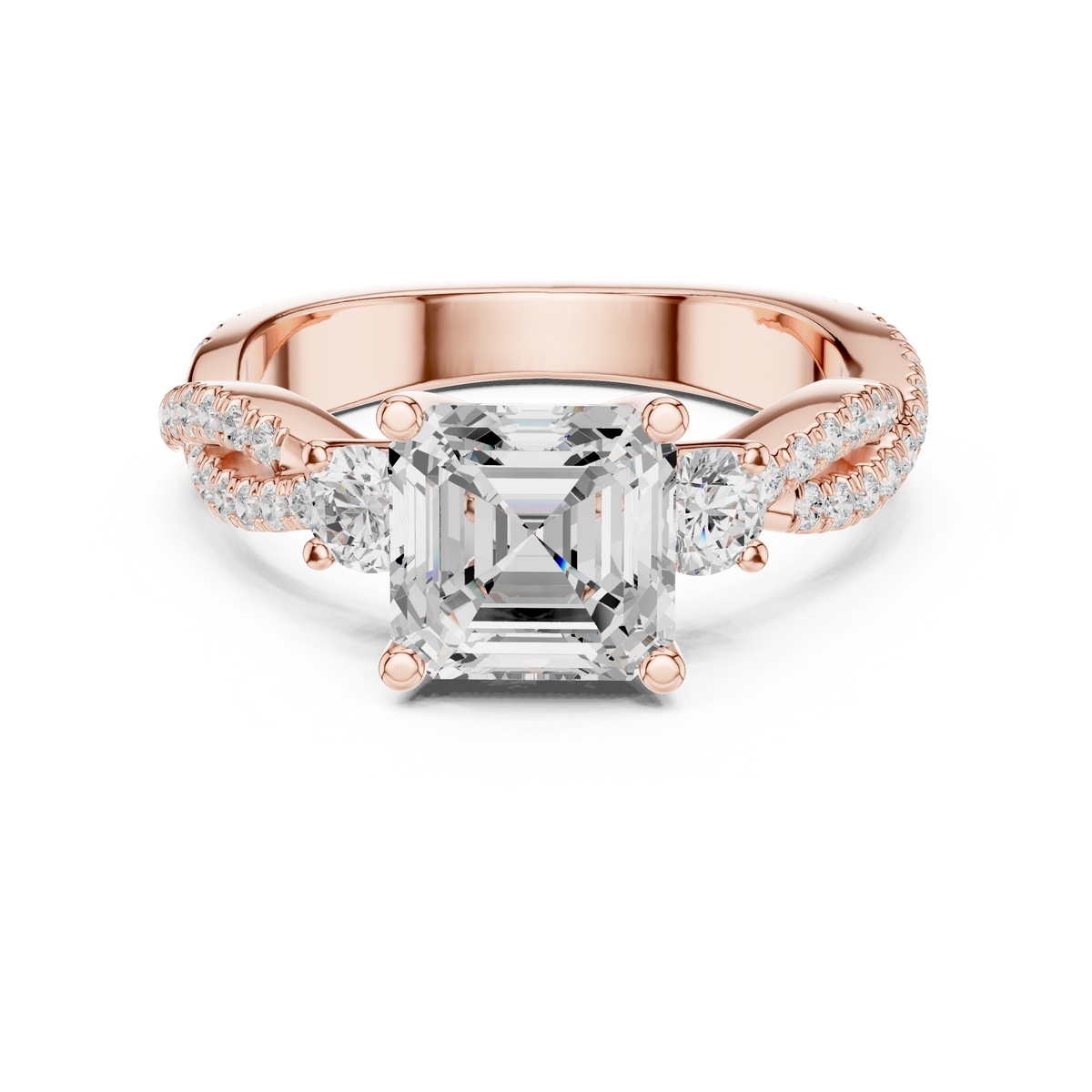 2.56 ct Emerald Cut Diamond Twisted Pavé Engagement Ring – view 5 of 12, lab grown diamond ring | Jewelix Atelier