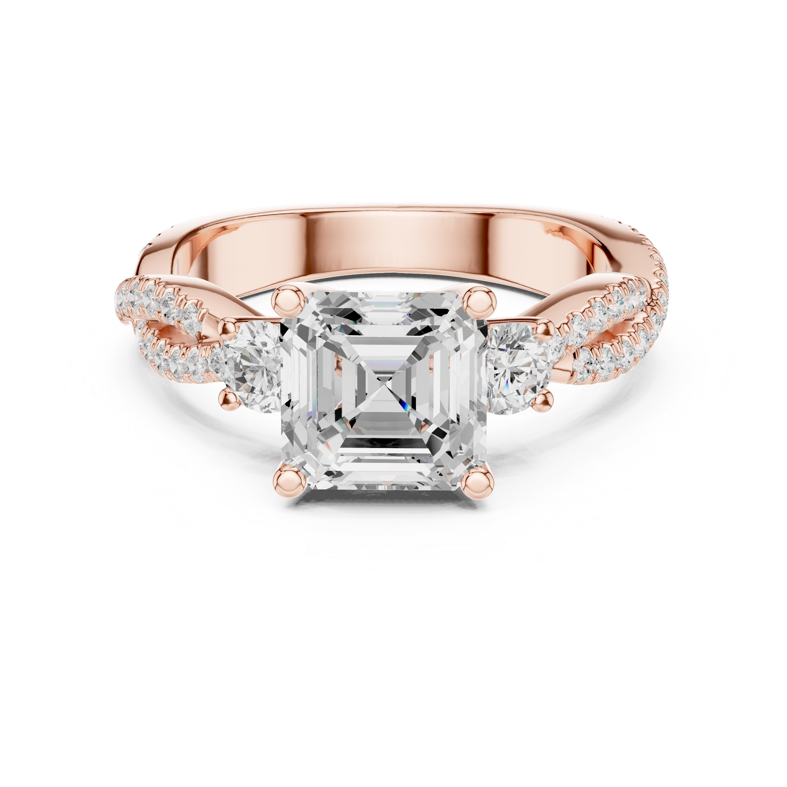2.56 CT Emerald Cut Diamond Twisted Pavé Engagement Ring