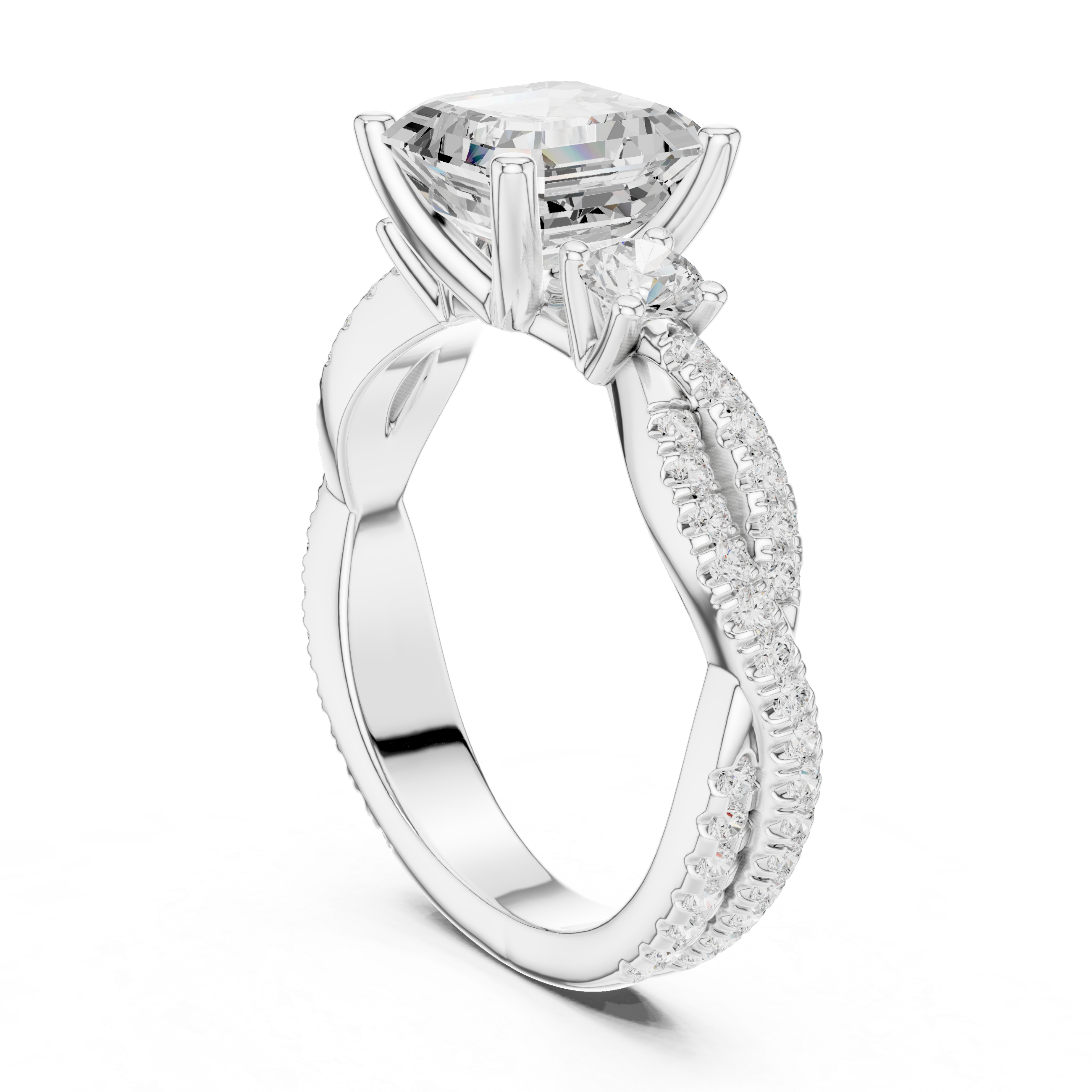 2.56 CT Emerald Cut Diamond Twisted Pavé Engagement Ring