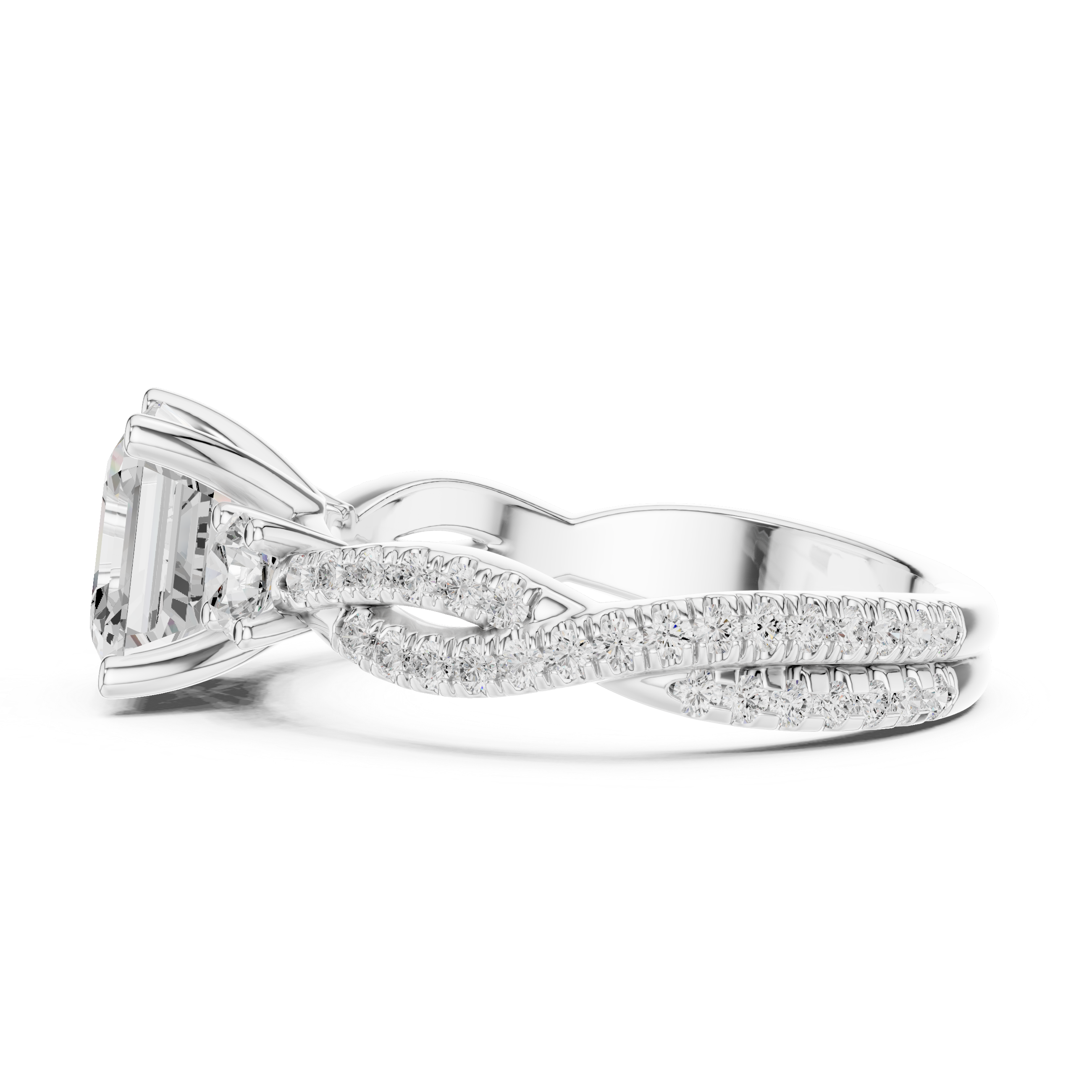 2.56 CT Emerald Cut Diamond Twisted Pavé Engagement Ring