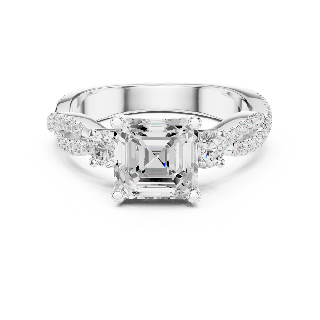 2.56 CT Emerald Cut Diamond Twisted Pavé Engagement Ring