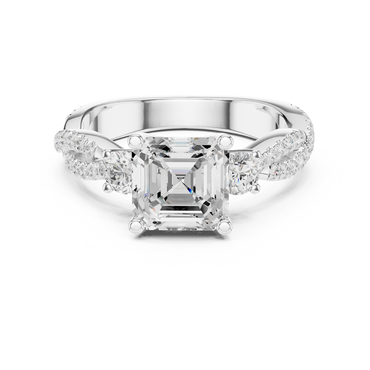 2.56 ct Emerald Cut Diamond Twisted Pavé Engagement Ring — Jewelix Atelier