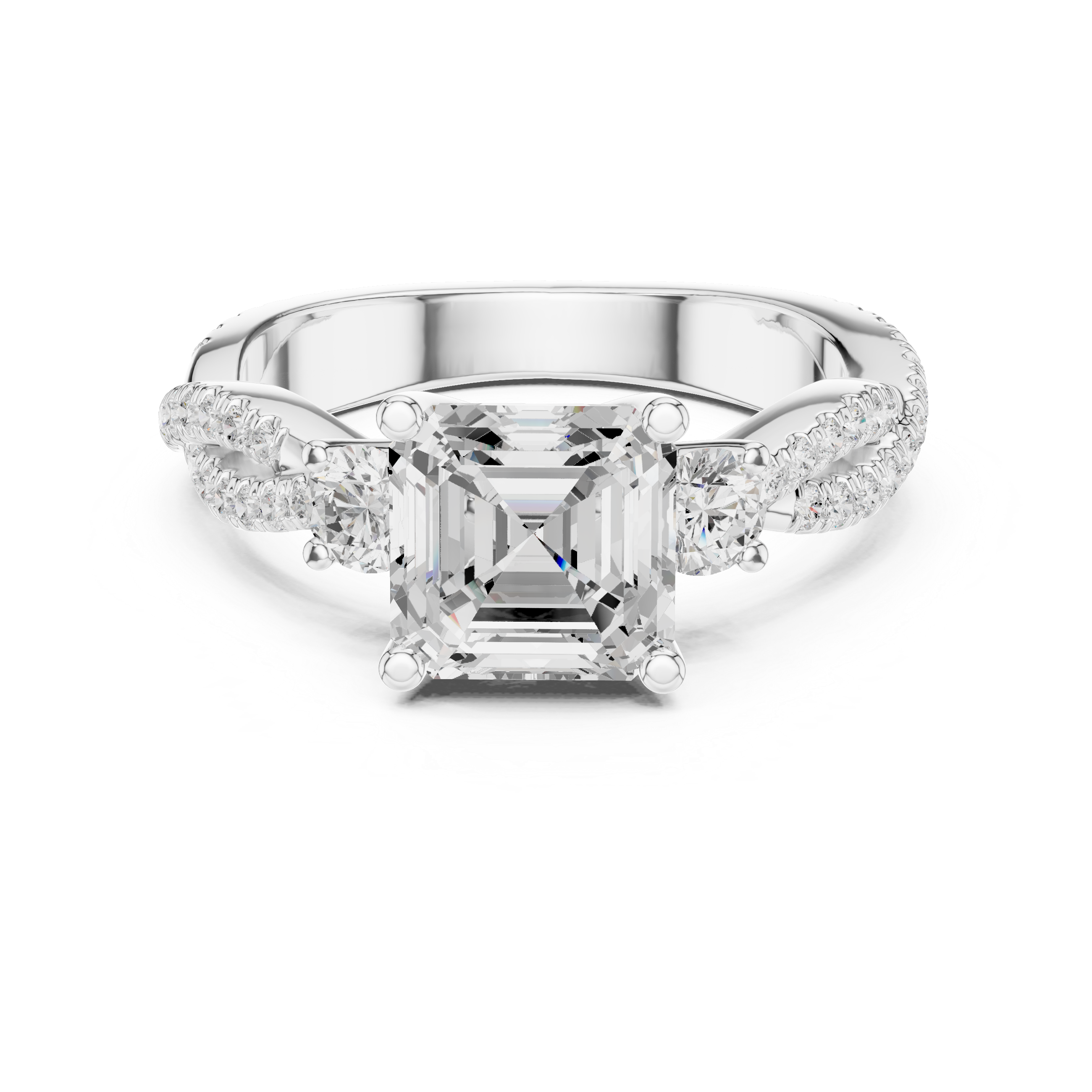 2.56 CT Emerald Cut Diamond Twisted Pavé Engagement Ring